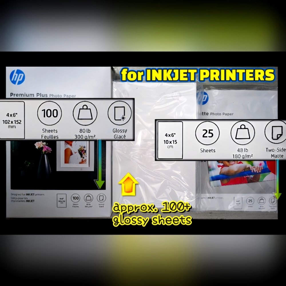 HP Printer PREMIUM PLUS • 4x6 • Photo Paper Bundle • Glossy & Matte